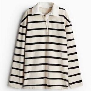 H&M Black and White Striped Long Sleeve Top